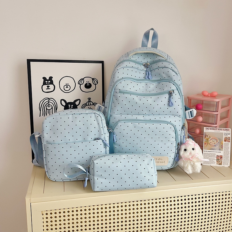 Middle school student backpack with polka dots and shell pencil case, ins-style, girly, large capacity, multi-compartment middle school backpack