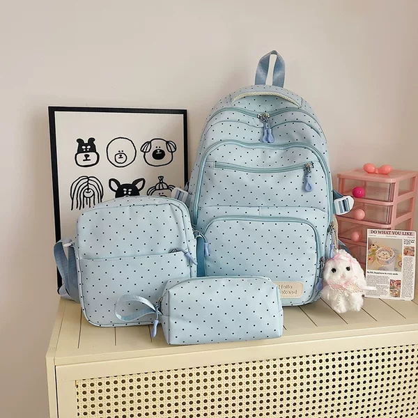 Middle school student backpack with polka dots and shell pencil case, ins-style, girly, large capacity, multi-compartment middle school backpack