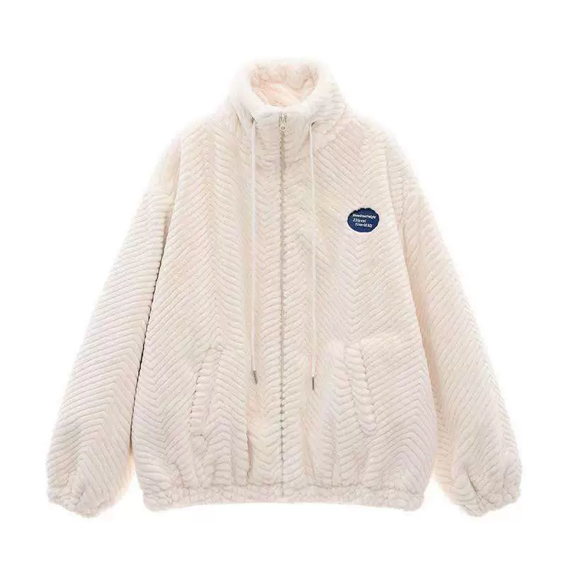 Winter white keep warm velvet jacket, loose fit