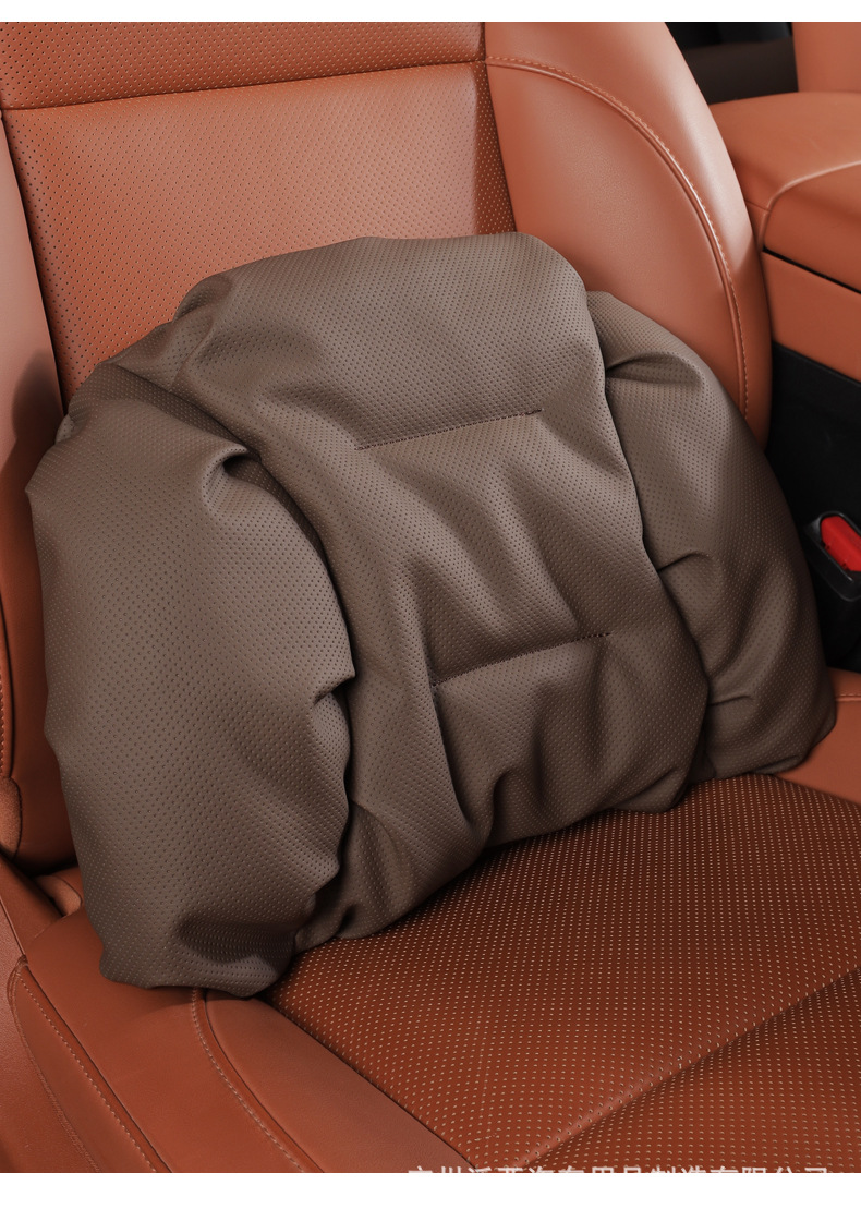 Cross-Border New Model Foam Cotton Car Headrest Nappa Leather Car-Mounted High-End Neck Pillow and Lumbar Cushion Set