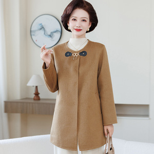 牛角扣大衣冬季外套宽松毛呢开衫羊毛大衣2025新款中长款女士时髦，女装毛呢外套，妃慕昵服饰