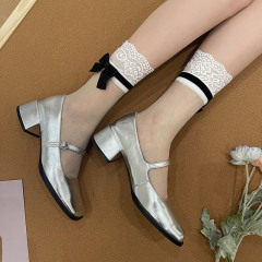 千禧年Y2K辣妹復古春夏新品水晶撞色蝴蝶結白色蕾絲少女薄款短襪