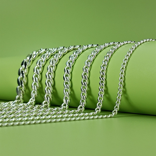 S925 sterling silver semi-finished woven chain wholesale Cuban chain horsewhip chain simple style bracelet necklace wholesale by gram
