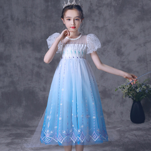 Children's blue gradient stage performance Princess Dress for girls Gradient Embroidered jazz dance dress birthday party gift Mesh Skirt for baby