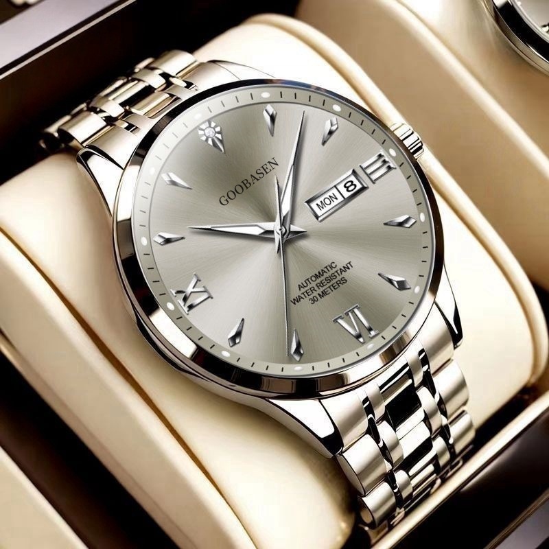 Guberson Fully Automatic Imitation Mechanical Watch Men's Watch Waterproof Trendy Luminous Dual Calendar Douyin Cross-Border Dropshipping