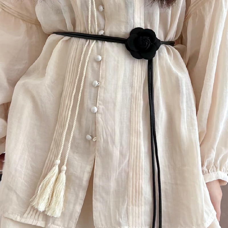 2406350 (1) 小香风山茶花朵装饰pu腰绳女甜美打结