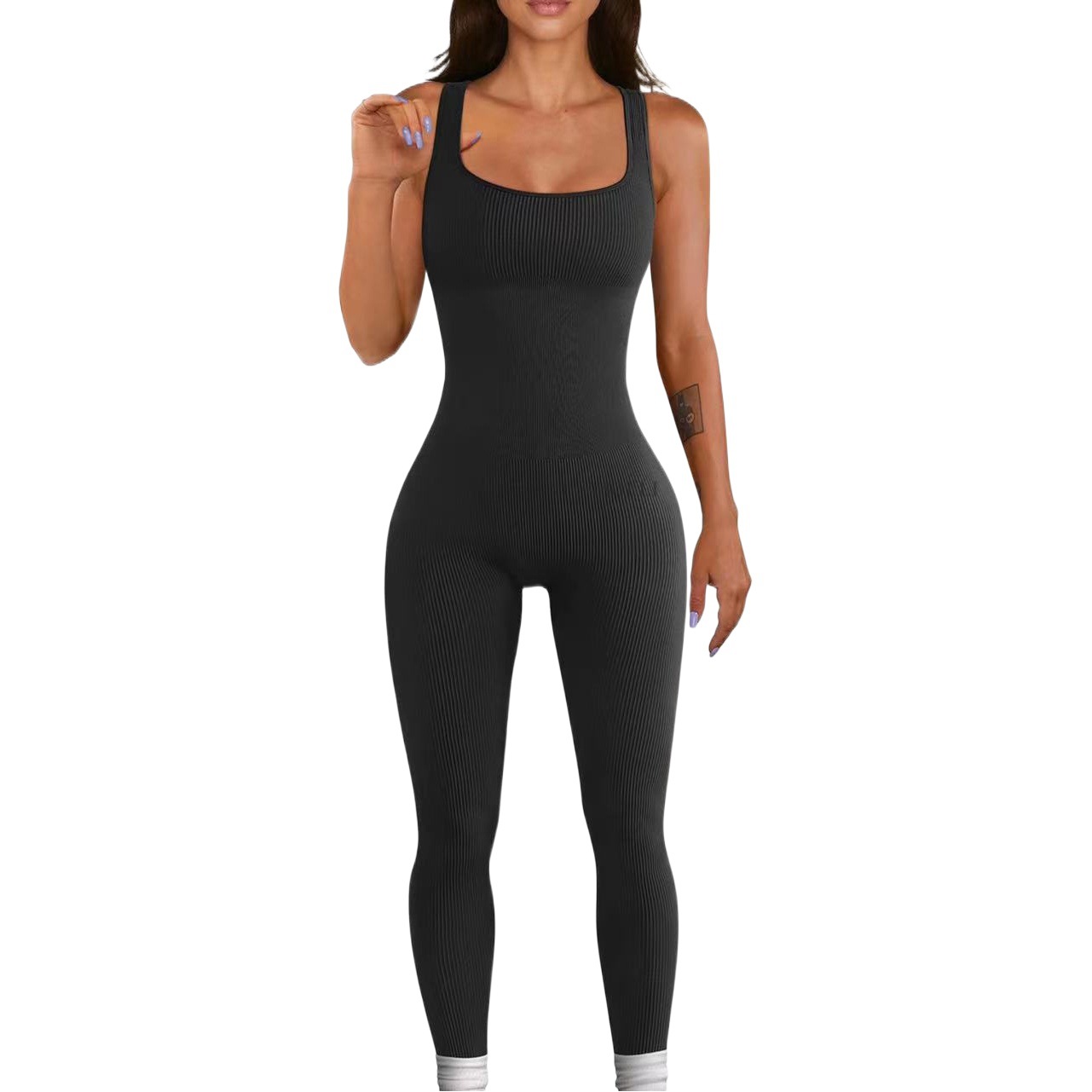 Europa y América transfronteriza 2023 verano sexy mujer yoga mono acanalado cuello cuadrado sin mangas deportes mono Pantalones