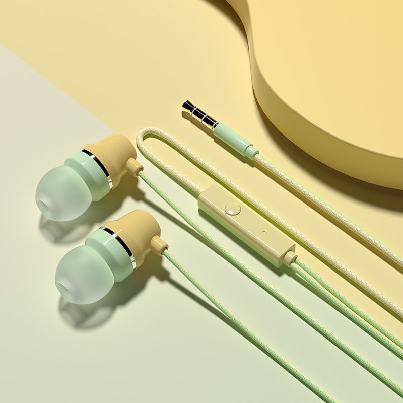 工厂直销马卡龙入耳式有线耳机带麦重低音线控耳机通用游戏耳机