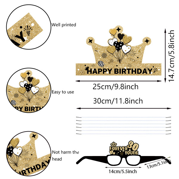 2024 transfronteriza nueva decoración de cumpleaños accesorios de la foto gafas de papel sombrero traje de fiesta suministros