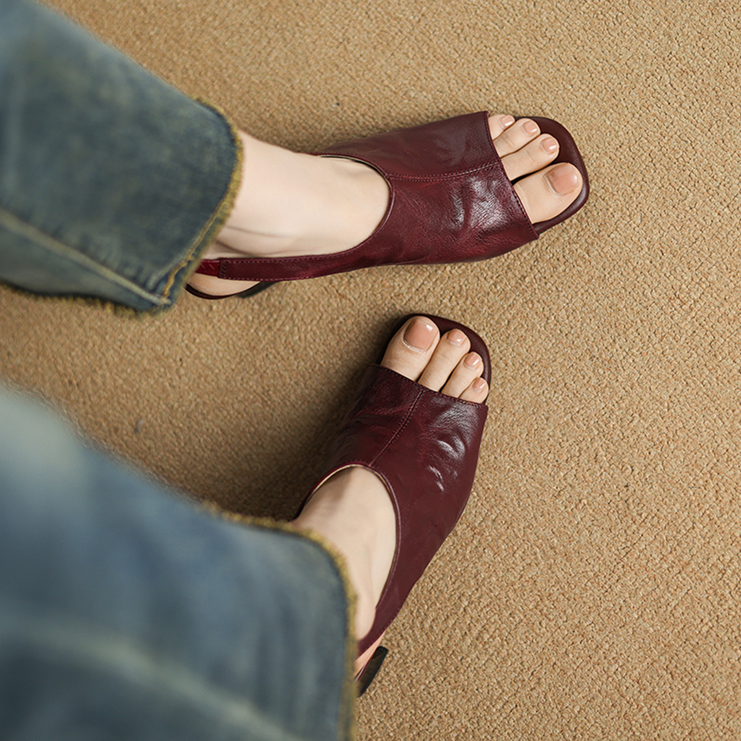 Sandal cao gót nữ hở mũi quai ngang gót vuông 7 cm mũi vuông phong cách Hàn — Đen và cao 7 cm chi tiết 8