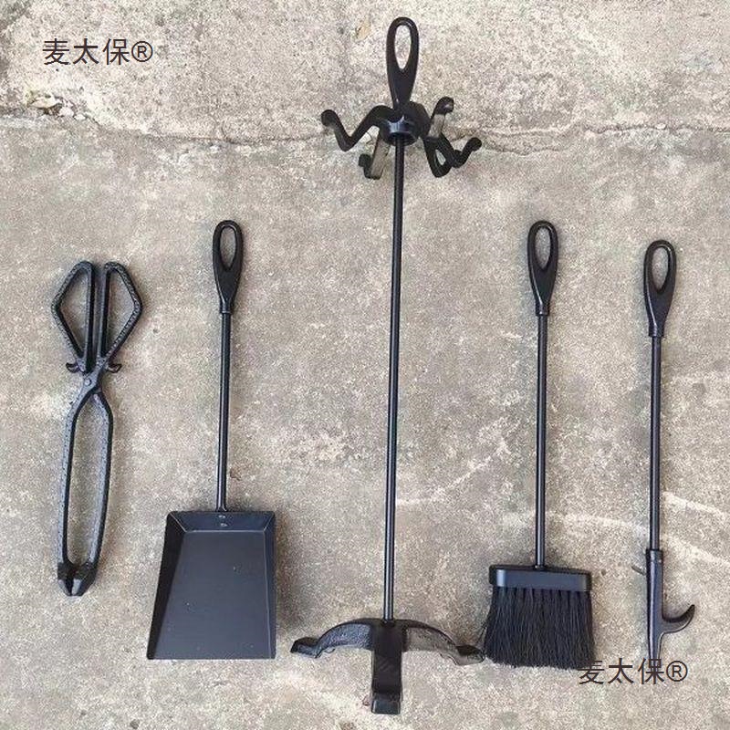 Broom Tool Set for Fireplace, Wrought Iron Fire Hook, Real Fire Stove, Oven Tools, Shovel, Cast Iron Fire Tongs, Omatebao
