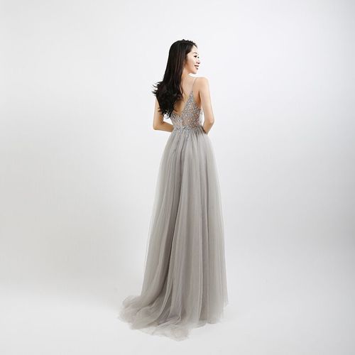 Heavy Industry Beaded Crystal Dance Ball Gown 2025 Summer Strappy Long Sexy Sheer V-Neck Evening Dress