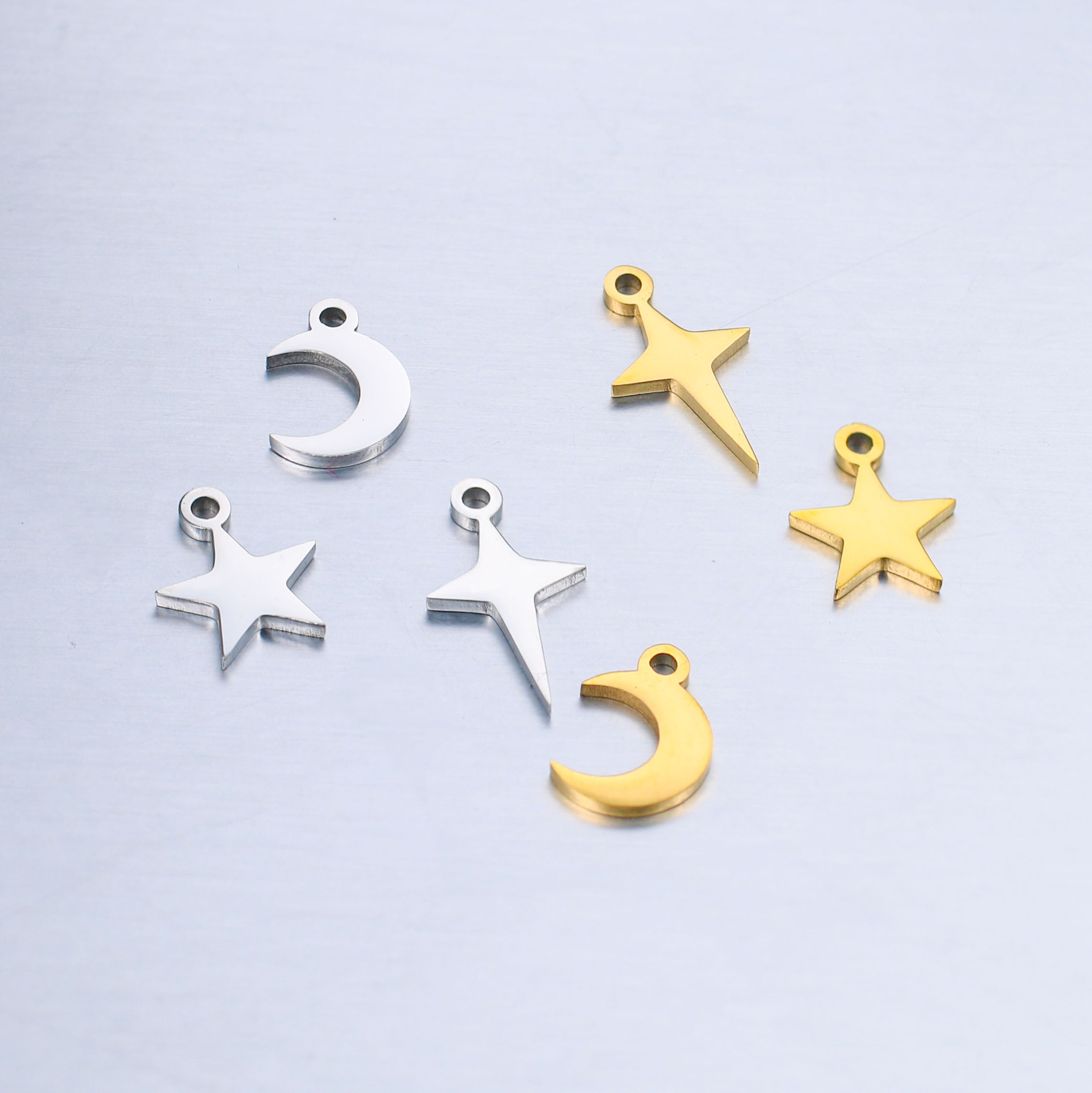 8g Weight Pendant Jewelry Making Type DIY Jewelry Accessories Classification 5 PCS/Package Quantity 304 Stainless Steel Material Star, Moon Pattern Plating Design Sweet Style 5 PCS/Package 304 Stainless Steel Star Moon Pendant 4