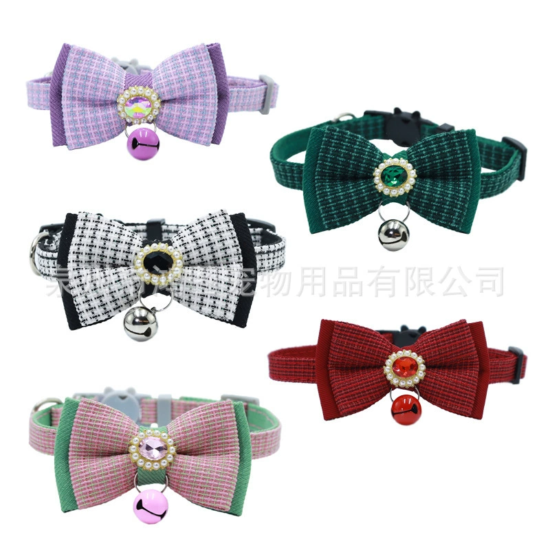 Трансграничный новый маленький ароматный лук для домашних животных воротник с бриллиантами жемчужный галстук колокольчик съемный кошачий шейный