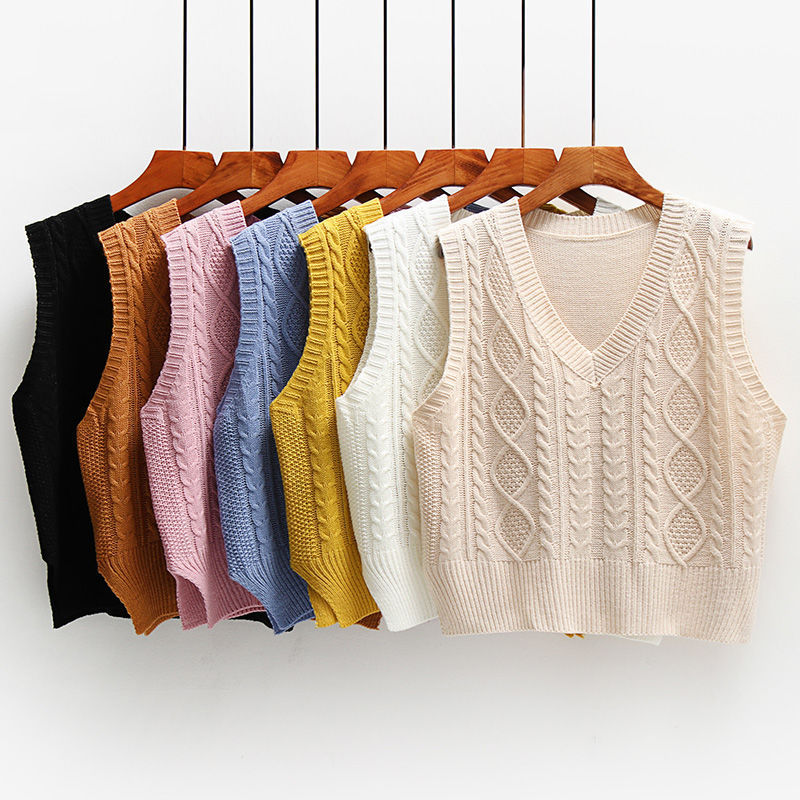 One-piece/Two-piece Suit Sleeveless Knitted Sweater Vest Jacket Vest Women's Autumn and Winter Korean Loose College Style One-piece/Two-piece Suit Sleeveless Knitted Sweater Vest Jacket Vest Women's Autumn and Winter Korean Loose College Style