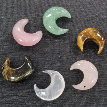 天然水晶粉晶虎眼石石月亮吊坠 猫眼月光石月牙弯月挂饰项链批发