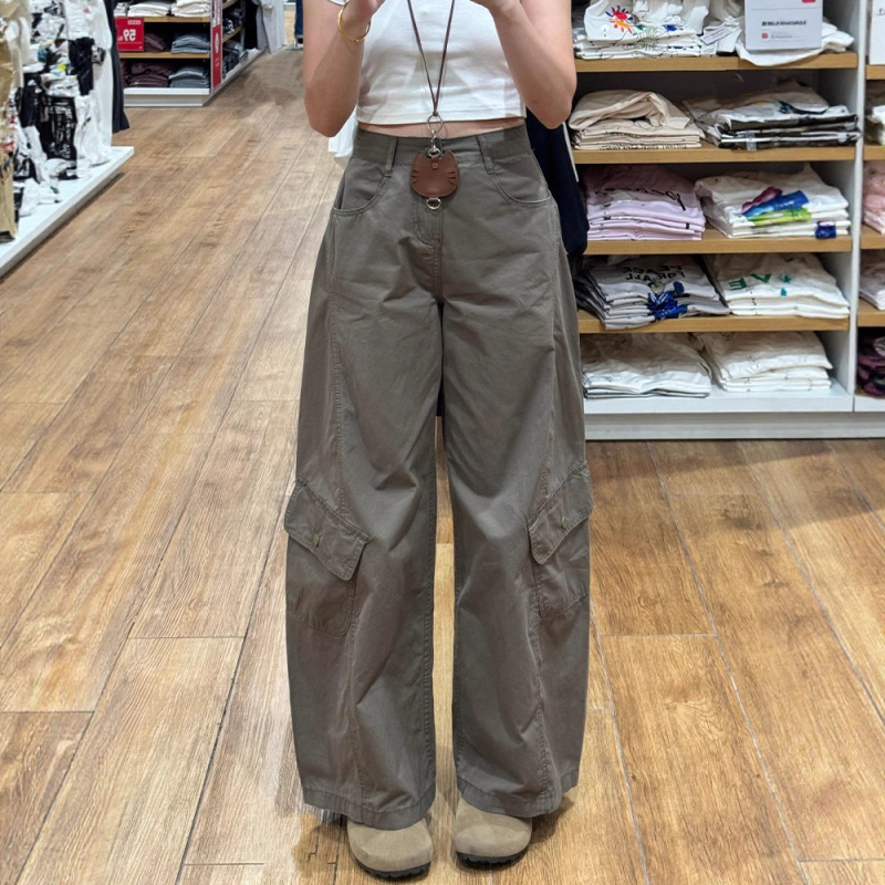 Gray Green High Street Workwear Jeans for Women 2025 Autum New High Waist Loose Wide Leg Slim Straight Long Pants