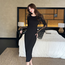 蕾丝拼接小黑裙 拿捏优雅感 秒变气质女神秋冬打底外套长裙