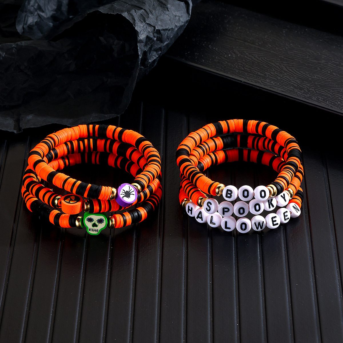 Beliebtes Halloween-Armband aus Polymer-Ton, Totenkopf-Kürbis-Perlenarmband, Damen-Kettenarmband, Urlaubsschmuck_voghion.com