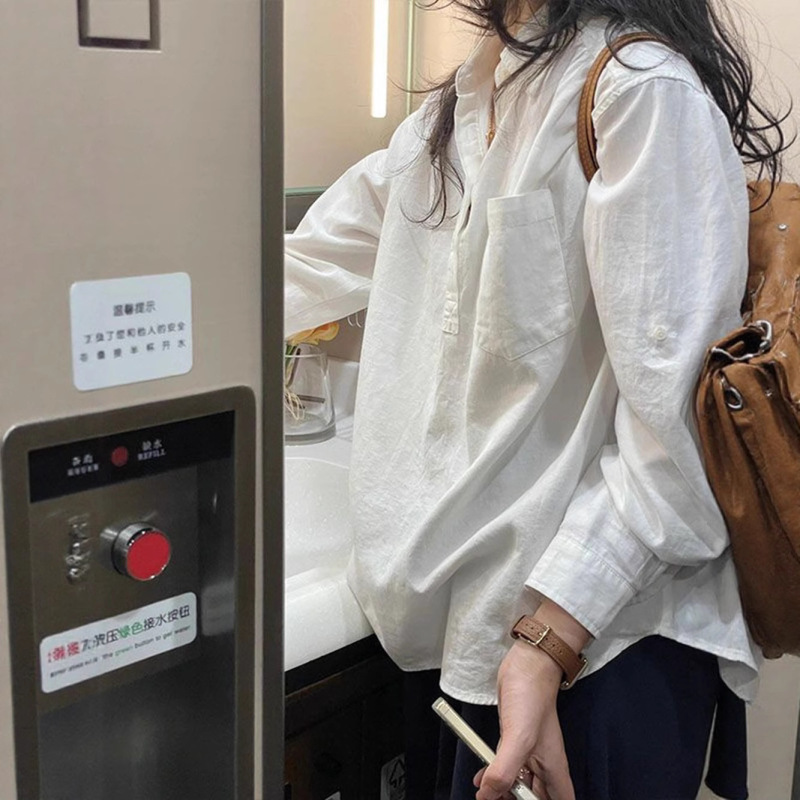 女性のための純綿白ポロシャツ、春先の新しいスタイル、フランスのハイエンドニッチ長袖トップデザイン|undefined