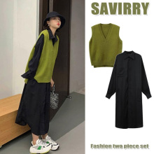 早秋装大码女装年新款春胖盐系穿搭初秋两件套装连衣裙子潮