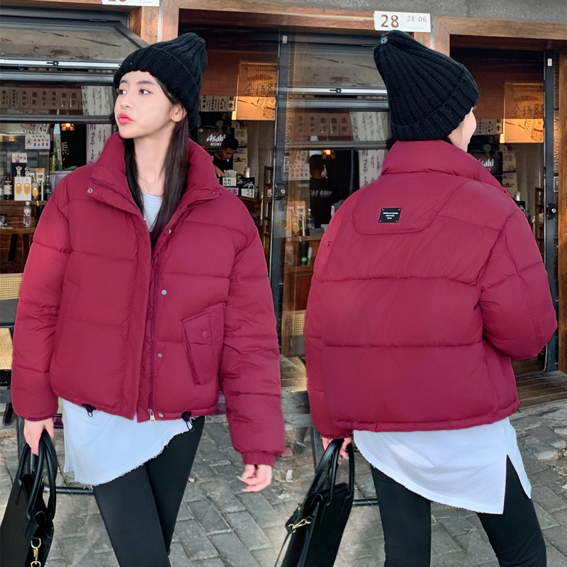 Red pan de algodón ropa de invierno 2024 nuevo cuello suelto chaqueta de algodón rojo caliente chaqueta de algodón corta pequeña chaqueta de algodón mujer