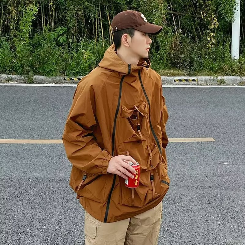 아메리칸 스타일 멀티 힙합 야외 충전 재킷 캠핑 포켓 방수 남성 봄과 가을 유행 브랜드 재킷 느슨한 등산