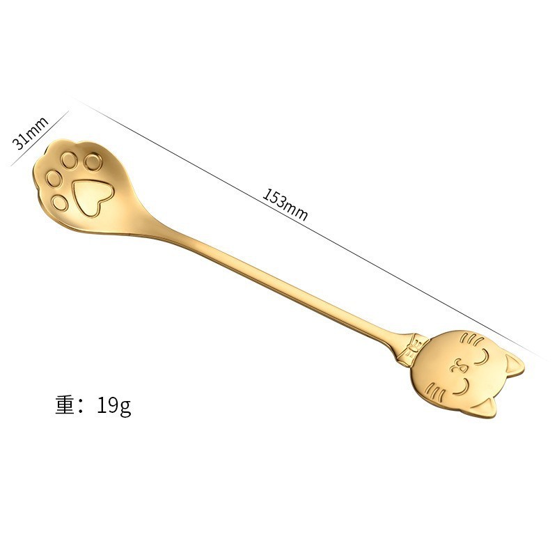 创新不锈钢小勺子新款卡通猫爪勺咖啡搅拌勺蛋糕甜品勺调羹公仔勺|undefined