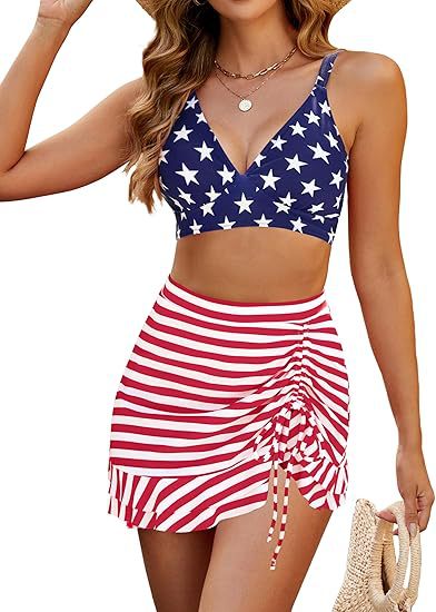 Traje de Baño de Dos Piezas con Estampado y Talle Alto de Poliéster, Alta Elasticidad, para Natación image 15