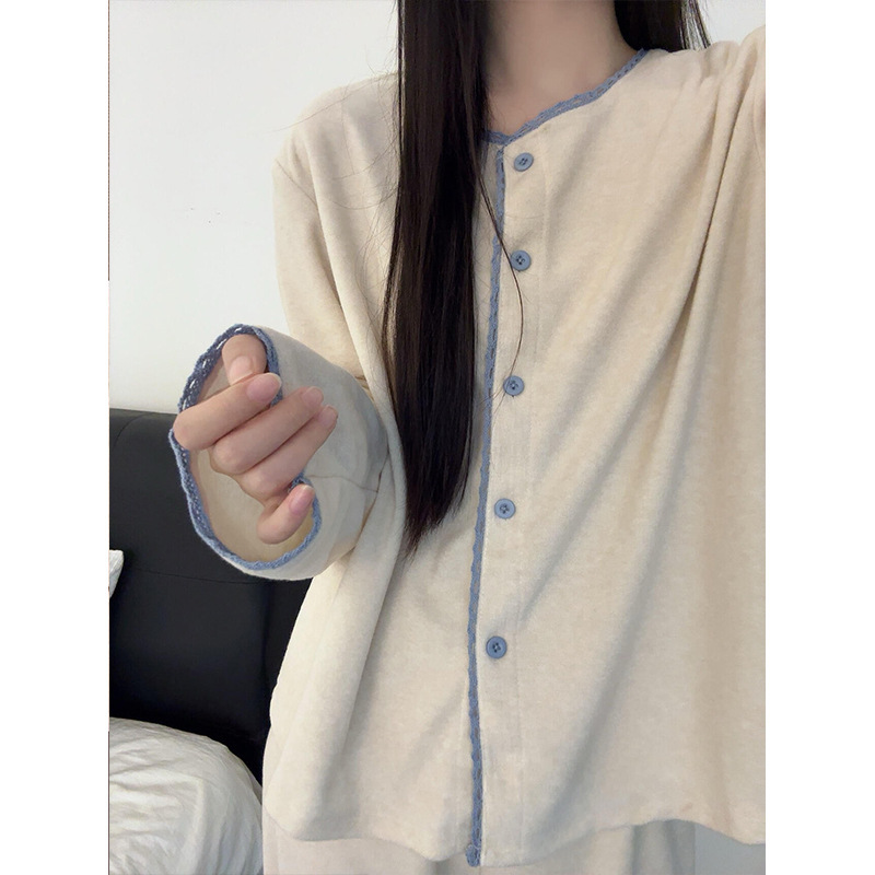Can Be Worn Outside, Japanese-Style Simple Solid Color Thermal Pajamas for Women, Autumn and Winter, Warm, Comfortable, Skin-Friendly Loungewear Two-Piece Set, Trendy Can Be Worn Outside, Japanese-Style Simple Solid Color Thermal Pajamas for Women, Autumn and Winter, Warm, Comfortable, Skin-Friendly Loungewear Two-Piece Set, Trendy