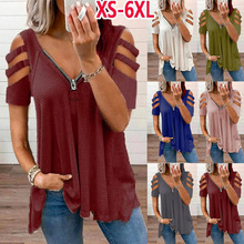 2024跨境欧美夏季 速卖通亚马逊休闲V领拉链上衣女尾货清仓