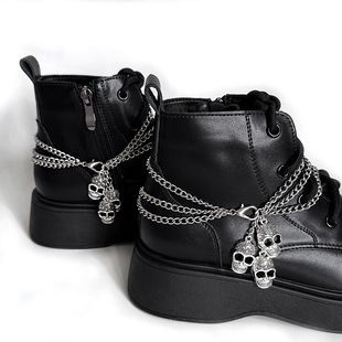 Punk Hip-Hop Skull Multi-Layer Titanium Steel Shoe Chain Trendy Cool Personality Martin Boots Exaggerated Halloween Ghost Head Shoe Accessories