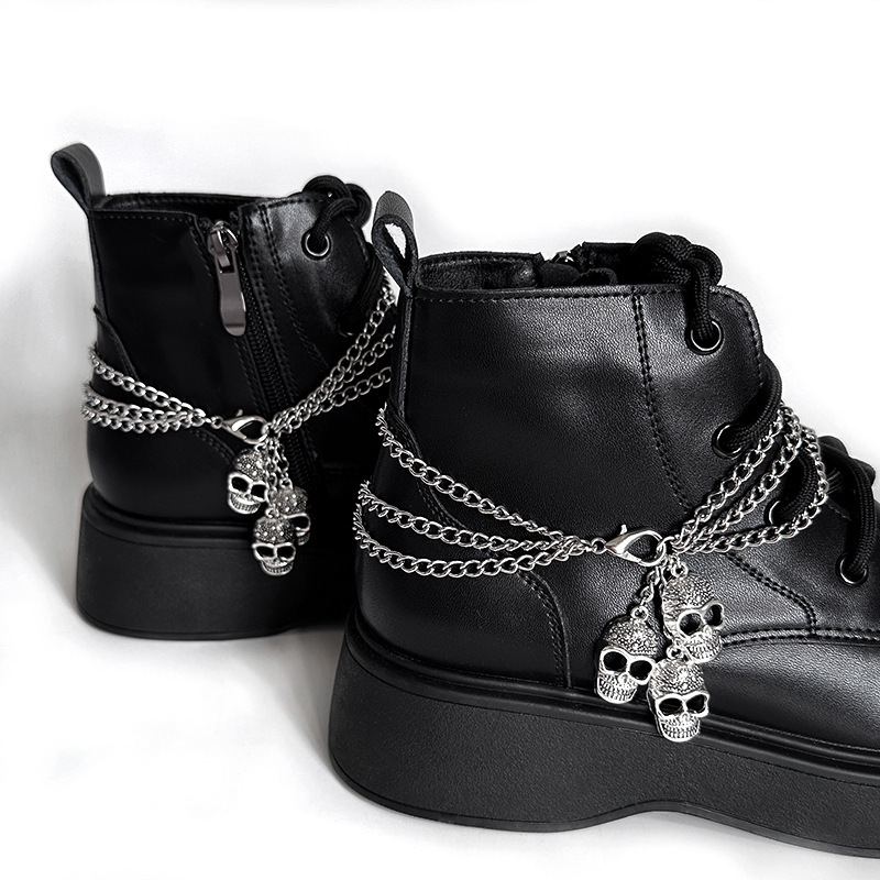 Punk Hip-Hop Skull Multi-Layer Titanium Steel Shoe Chain Trendy Cool Personality Martin Boots Exaggerated Halloween Ghost Head Shoe Accessories Punk Hip-Hop Skull Multi-Layer Titanium Steel Shoe Chain Trendy Cool Personality Martin Boots Exaggerated Halloween Ghost Head Shoe Accessories
