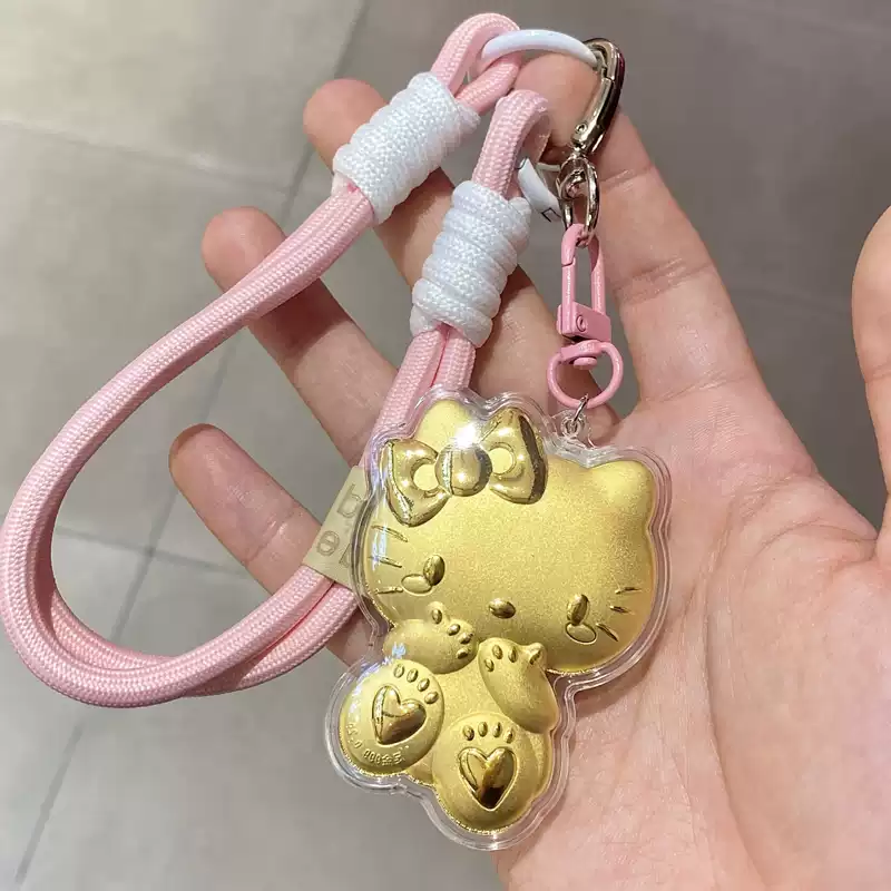 仿黄金KT猫钥匙999金箔招财哈喽KT猫手机挂坠包包挂件送女友礼物