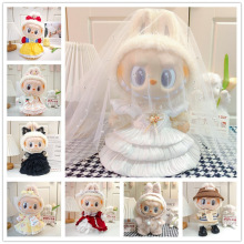 大娃38cm拉布布搪胶公仔娃衣服Labubu毛绒着替连衣裙婚纱裙春天装