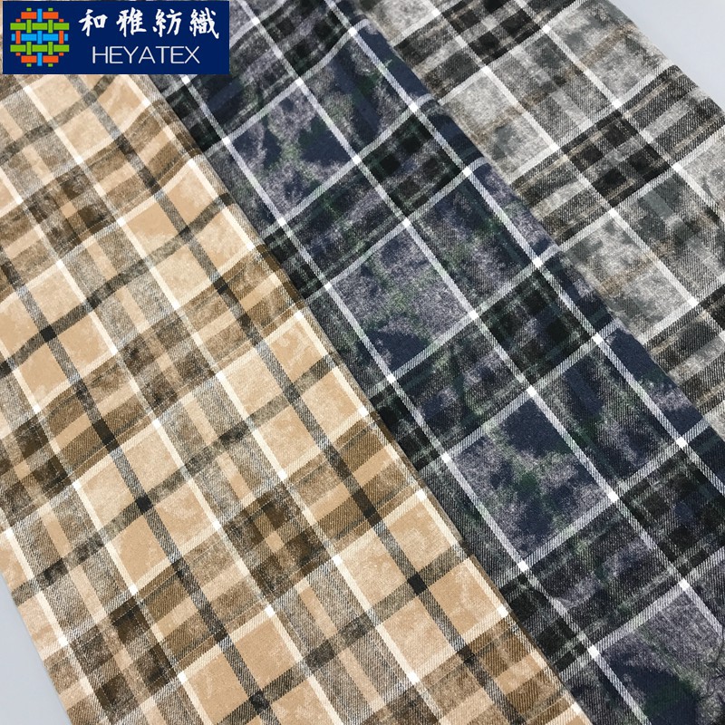 染花工艺磨毛格子布 现货纯棉 拨印泼染法兰绒秋冬衬衫面料