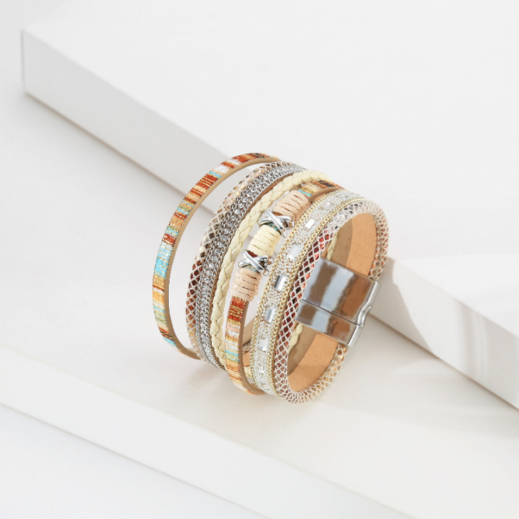 Bohemian Wide-brimmed Color Woven Multilayer Leather Bracelet Wholesale display picture 5