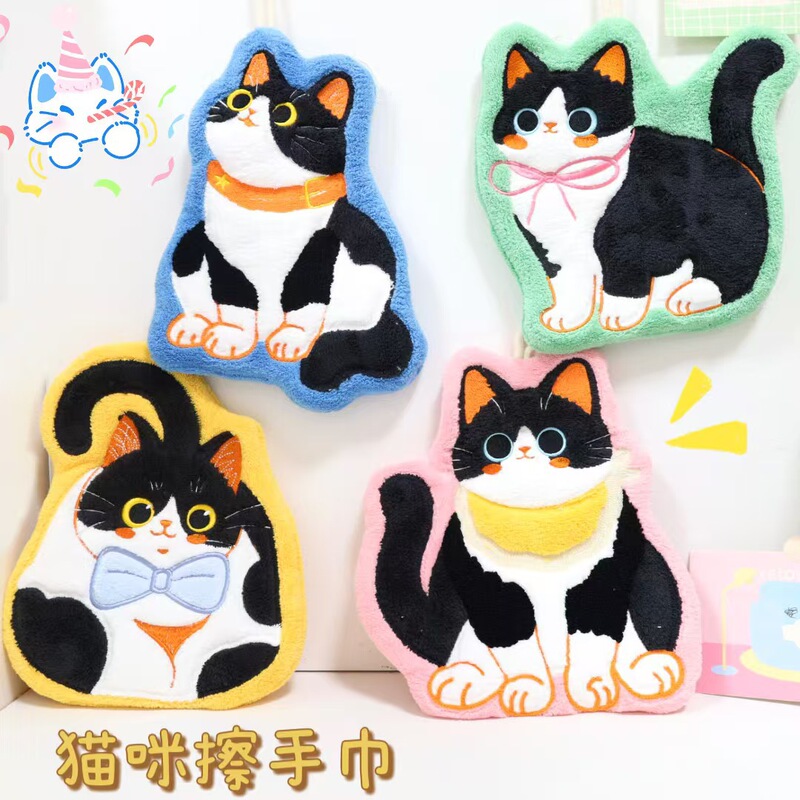 Hanging kitten hand towel coral fleece kitchen bathroom handkerchief thickened absorbent cute cartoon towel Hanging kitten hand towel coral fleece kitchen bathroom handkerchief thickened absorbent cute cartoon towel