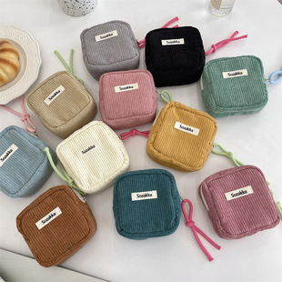 412101 Winter New Pure Color Corduroy Sanitary Bag Lipstick Cosmetic Bag Simple and Cute Aunt Napkin Storage