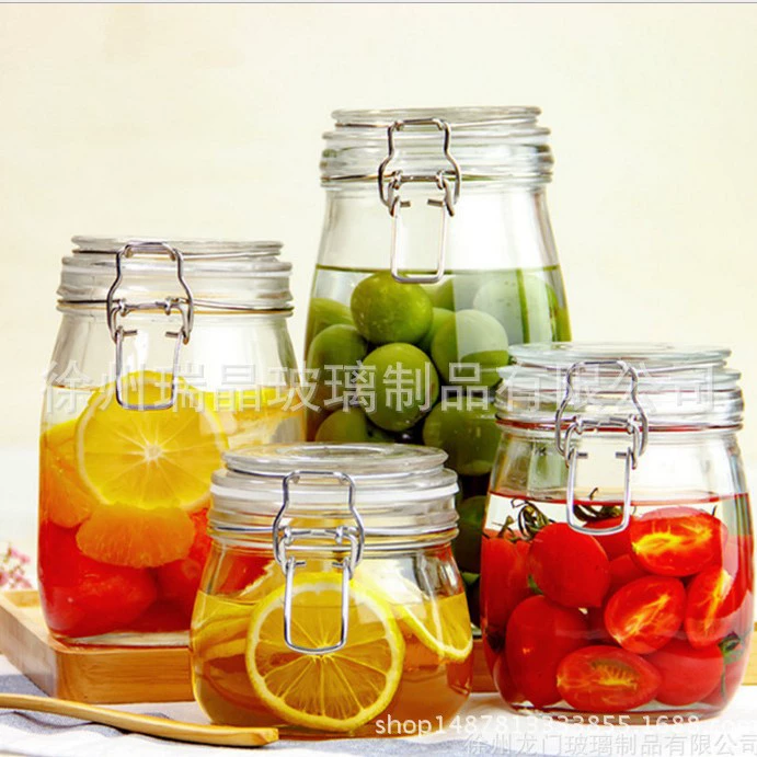 Стеклянная бутылка Герметичная банка Пищевая банка Банка для солений Консервы с крышкой Прозрачная большая банка для хранения варенья Бытовая