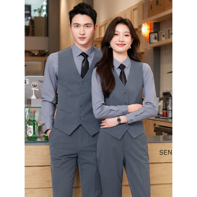 Temperament Gray Vest for Men and Women, Billiards Club Vest, Workwear, Hotel Manager, Business Professional Work Clothes