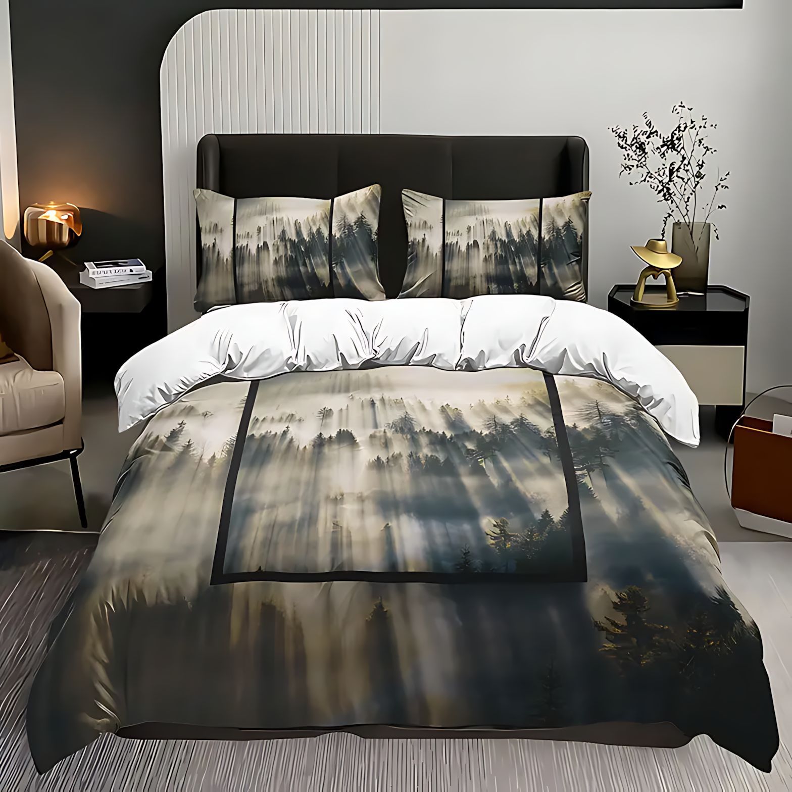 TEMU / JIT Bosque transfronterizo dibujos animados 3D impresión digital abrasión suave y cómodo conjunto de edredón para diseñar