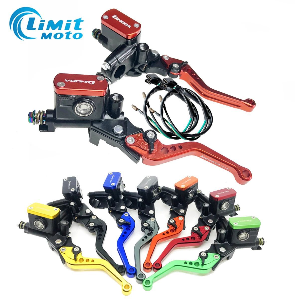 Universal modified hydraulic brake master cylinder for motorcycles and electric bikes with six-speed adjustable handle and power-off switch