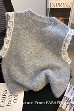 蕾丝拼接无袖针织马甲背心女春秋2025年新款圆领毛衣短款坎肩上衣