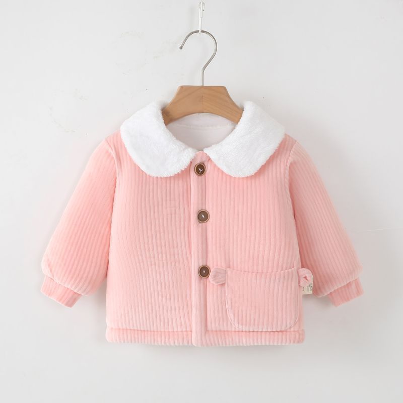 Girls' cotton-padded winter coat, children's thick cotton-padded jacket, stylish baby winter clothes, thick and warm, sweet outerwear