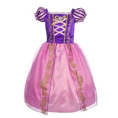 Magic Wonder Purple Long Hair Rapunzel Princess Dress Medium Length Bell Sleeve Dress Children Bouncy Skirt