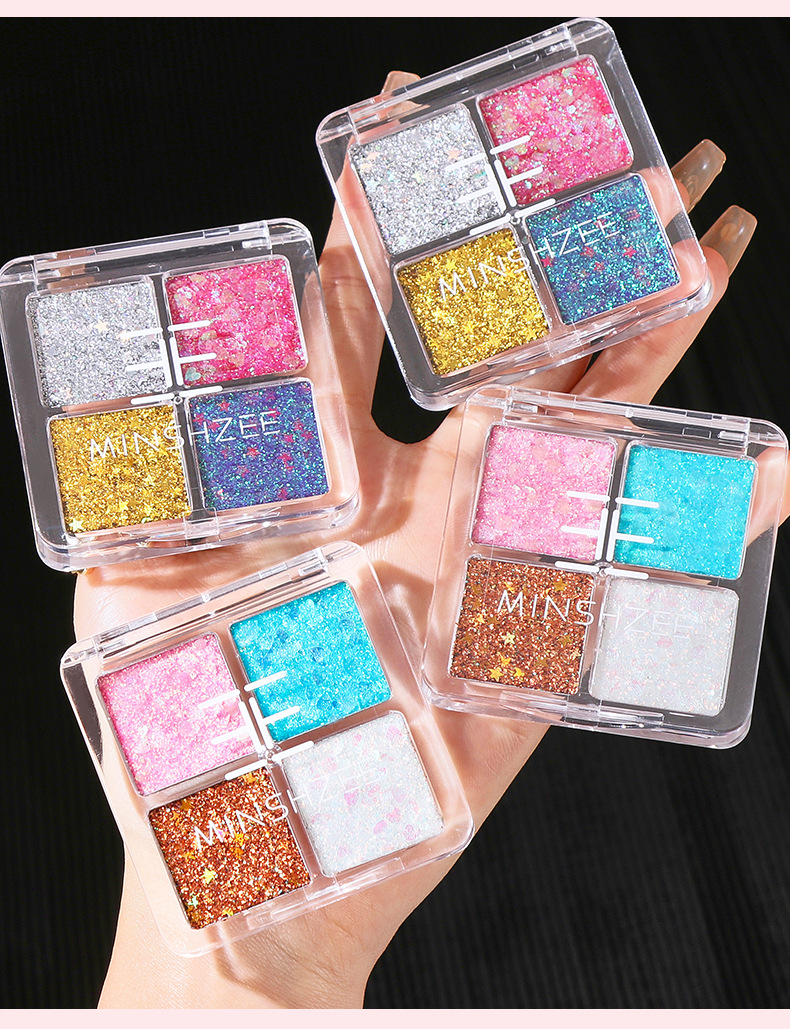 Mingxi Zhi Four-color eyeshadow palette: Pink, brown, earth tones, smoky, matte, pearlescent, Sparkling, portable, colorful eyeshadow for cross-border use undefined