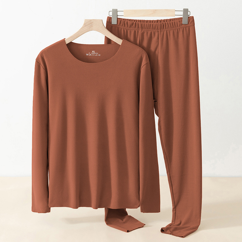 Double-sided Velvet Underwear Men's Winter Warm suit Autumn Clothes and Long-sleeved Pants fleece-lined Heating Traceless Crewneck Base Long-sleeved Pants