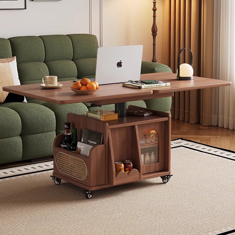 New Creative Coffee Table with a Natural Wood Style, Mobile Coffee Table with Wheels, Multifunctional for Living Room, Bedroom Storage, and Office Use