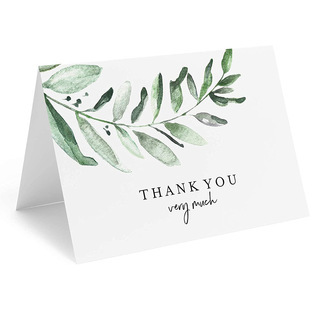 Amazon cross-border wholesale White simple green leaf greeting card thank you card wedding folding card birthday gratitude greeting card